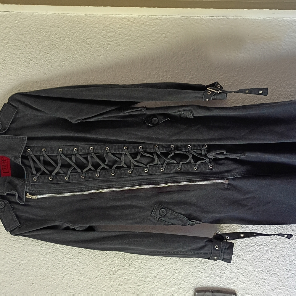 Y2K Tripp Long Corset Jacket Lace Up L Trench Dang Goodman Rock Concert